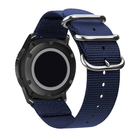 Washable Nylon Canvas Watchband, Band Width:24mm(Dark Blue with Silver Ring Buckle)