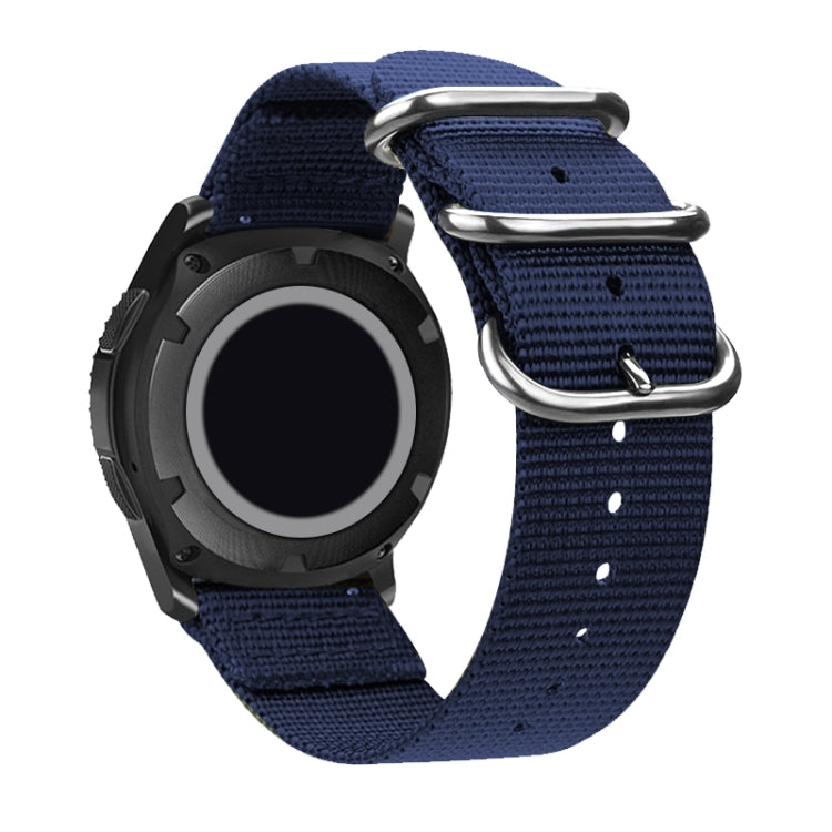Washable Nylon Canvas Watchband, Band Width:24mm(Dark Blue with Silver Ring Buckle)