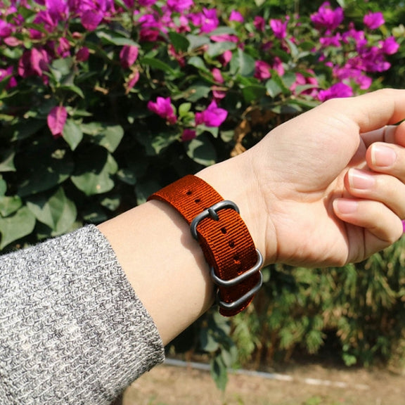 Washable Nylon Canvas Watchband, Band Width:24mm(Orange with Silver Ring Buckle)