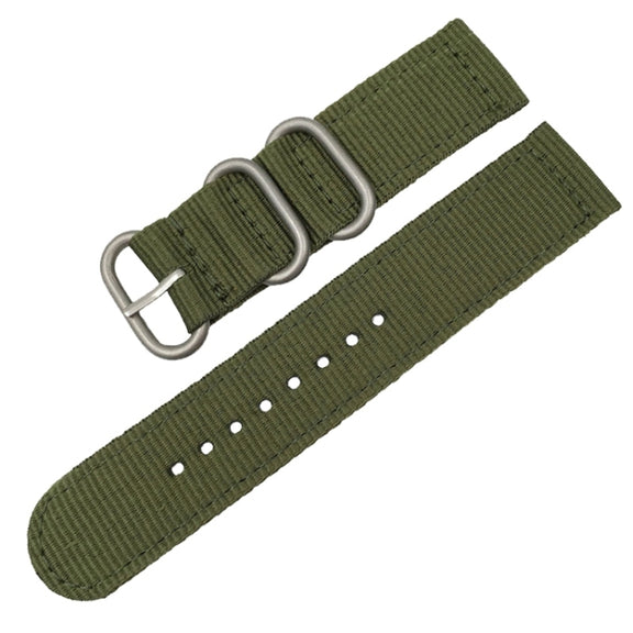 Washable Nylon Canvas Watchband, Band Width:24mm(Army Green with Silver Ring Buckle)