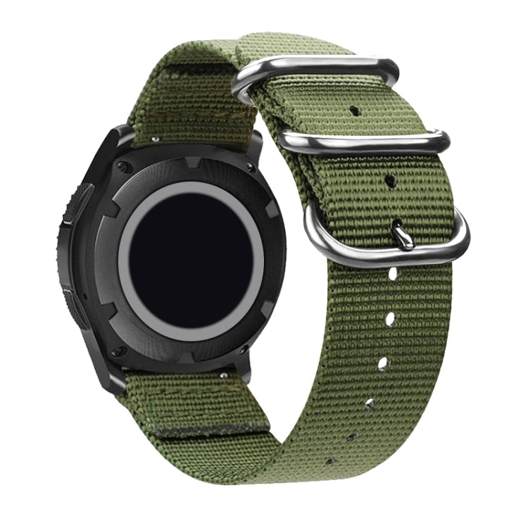 Washable Nylon Canvas Watchband, Band Width:24mm(Army Green with Silver Ring Buckle)