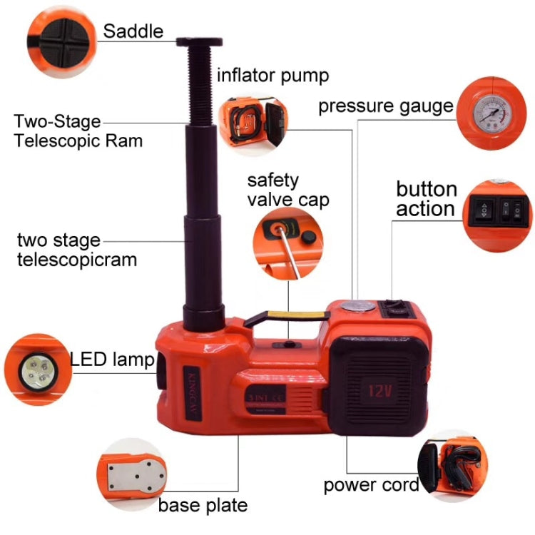 3 In 1 Car Electric Jack Air Pump Electric Wrench Maintenance Tools Set(Red) - free shipping - PMC TechLife - Order now!