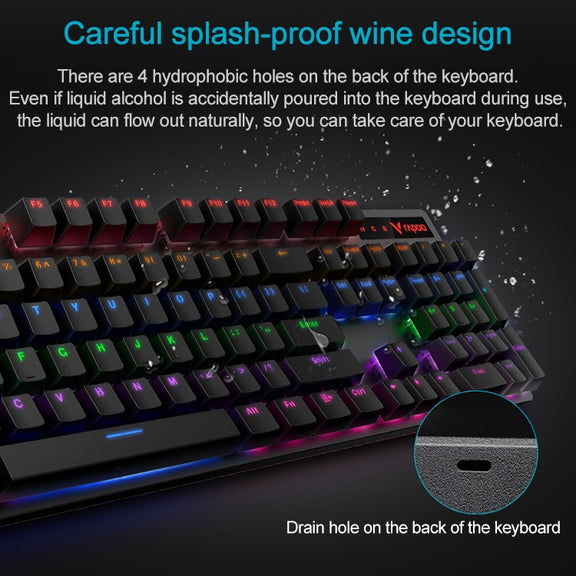 Rapoo V500 PRO Mixed Light 104 Keys Desktop Laptop Computer Game Esports Office Home Typing Wired Mechanical Keyboard(Tea Shaft)