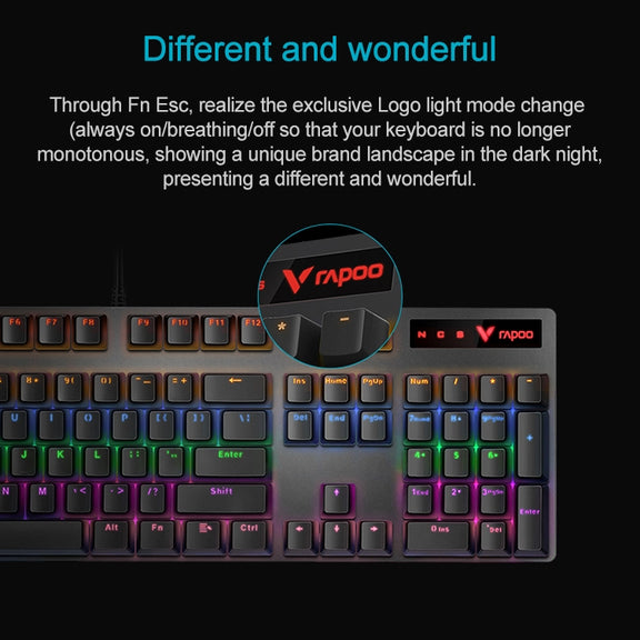 Rapoo V500 PRO Mixed Light 104 Keys Desktop Laptop Computer Game Esports Office Home Typing Wired Mechanical Keyboard(Tea Shaft)