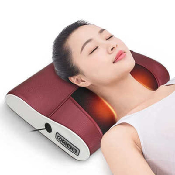 Cervical Spine Massage Pillow Neck Waist Back Multifunctional Electric Massage Cushion, Plug Type:EU Plug(Red White)