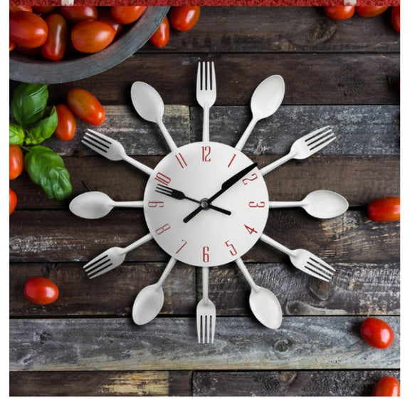 Cutlery Metal Kitchen Wall Clock Spoon Fork Creative Quartz Wall Mounted Clocks Modern Design Decorative Horloge Black