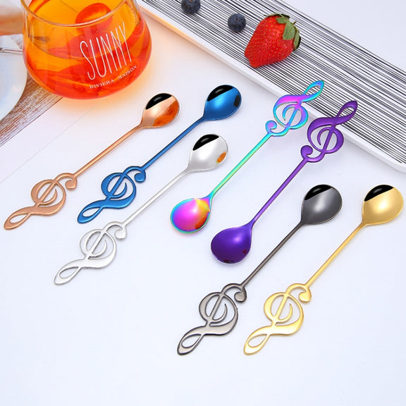 Creative Musical Note Spoon Coffee Stirring Scoop Stainless Steel Titanium Music Bar Spoon Gift Spoon(Rose Gold)