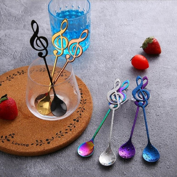 Creative Musical Note Spoon Coffee Stirring Scoop Stainless Steel Titanium Music Bar Spoon Gift Spoon(Rose Gold)