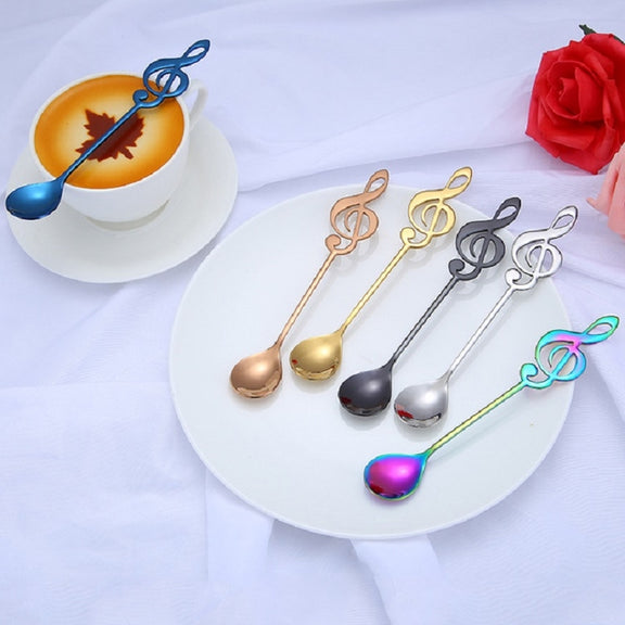 Creative Musical Note Spoon Coffee Stirring Scoop Stainless Steel Titanium Music Bar Spoon Gift Spoon(Black)