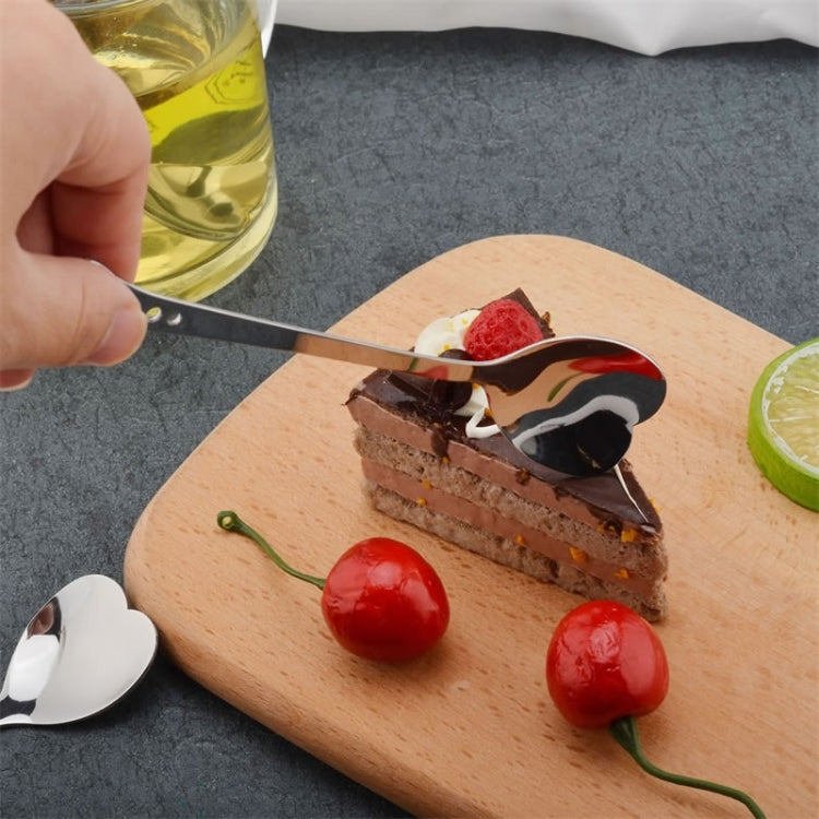 2 PCS Stainless Steel Spoon Portable Metal Coffee Teaspoon Creative Love Heart Shaped Wedding Party Gift Dinnerware, Color:Silver Single Hole Love - free shipping - PMC TechLife - Order now!