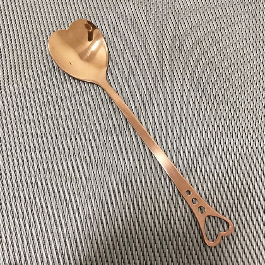 2 PCS Stainless Steel Spoon Portable Metal Coffee Teaspoon Creative Love Heart Shaped Wedding Party Gift Dinnerware, Color:Rose Gold Porous Love - free shipping - PMC Jewellery - Order now!
