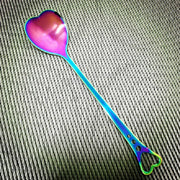 2 PCS Stainless Steel Spoon Portable Metal Coffee Teaspoon Creative Love Heart Shaped Wedding Party Gift Dinnerware, Color:Colorful Porous Love