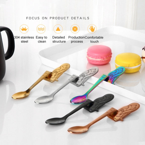 Creative Coffee Spoon Mermaid Shape Handle Spoons Flatware Drinking Tools, Color:Gold