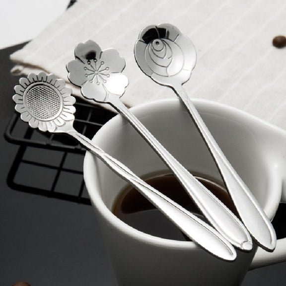 3 PCS Stainless Steel Household Creative Flower Spoon Coffee Stirring Spoon, Style:Plum Flower Spoon