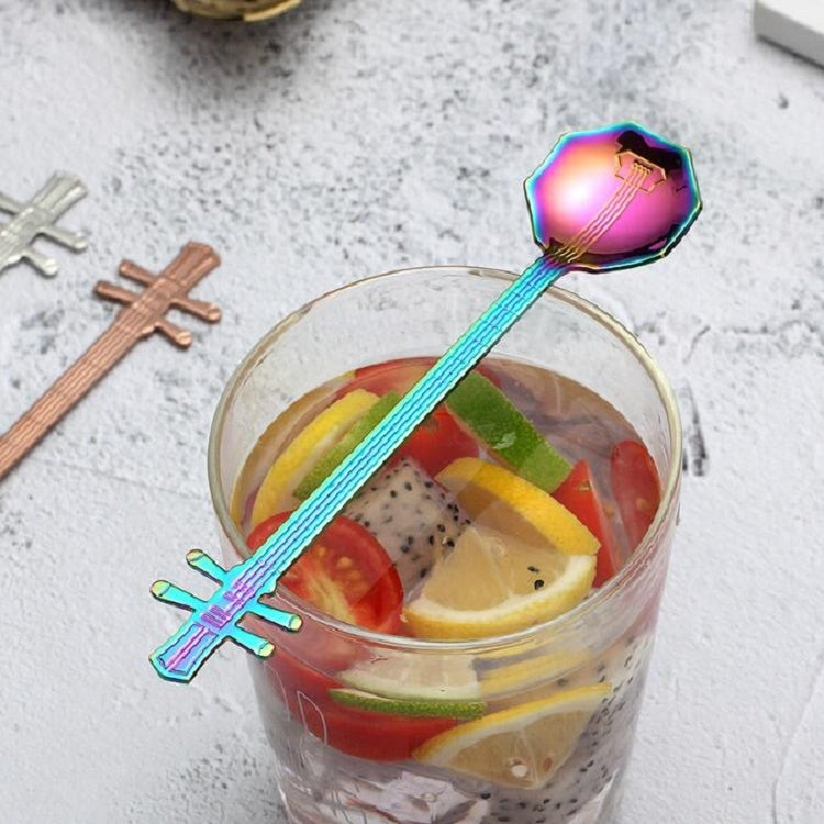 Stainless Steel Coffee Mixing Spoon Creative Musical Instrument Shape Spoon, Style:Lute, Color:Silver - free shipping - PMC TechLife - Order now!