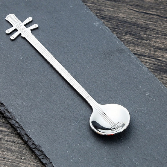 Stainless Steel Coffee Mixing Spoon Creative Musical Instrument Shape Spoon, Style:Yueqin, Color:Silver