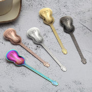 Stainless Steel Coffee Mixing Spoon Creative Musical Instrument Shape Spoon, Style:Guitar, Color:Titanium Gold