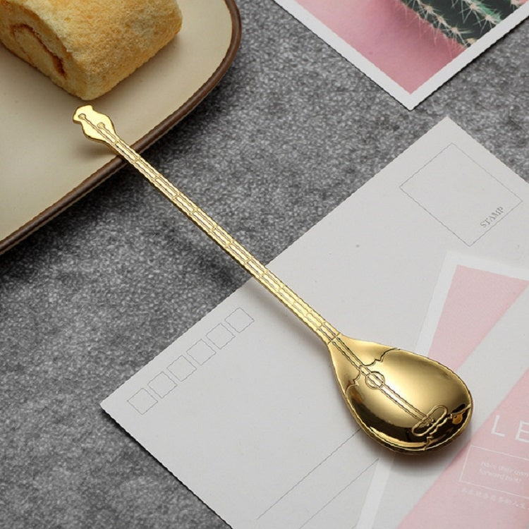 Stainless Steel Coffee Mixing Spoon Creative Musical Instrument Shape Spoon, Style:Lute, Color:Titanium Gold
