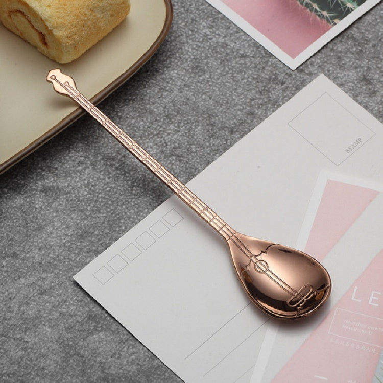 Stainless Steel Coffee Mixing Spoon Creative Musical Instrument Shape Spoon, Style:Lute, Color:Rose Gold