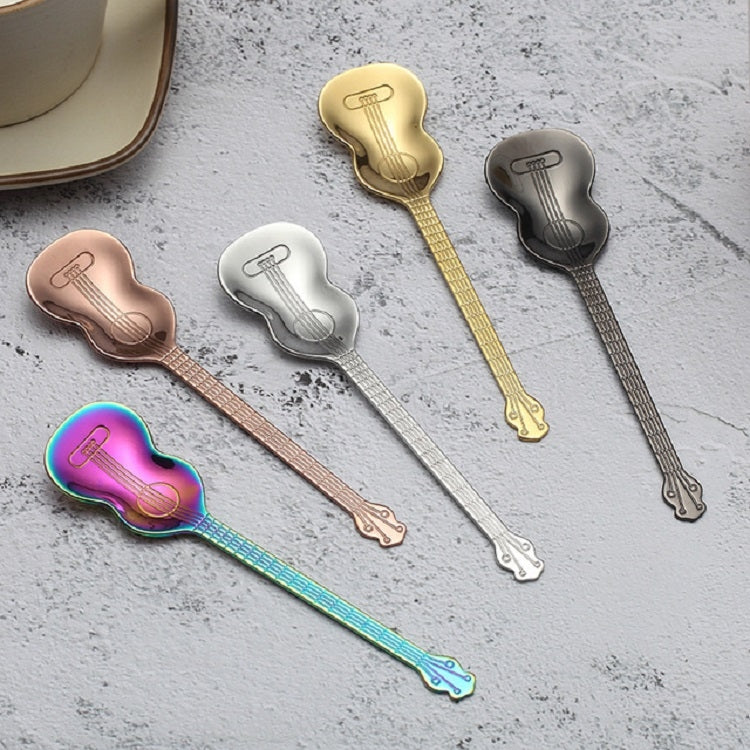 Stainless Steel Coffee Mixing Spoon Creative Musical Instrument Shape Spoon, Style:Guitar, Color:Titanium Black