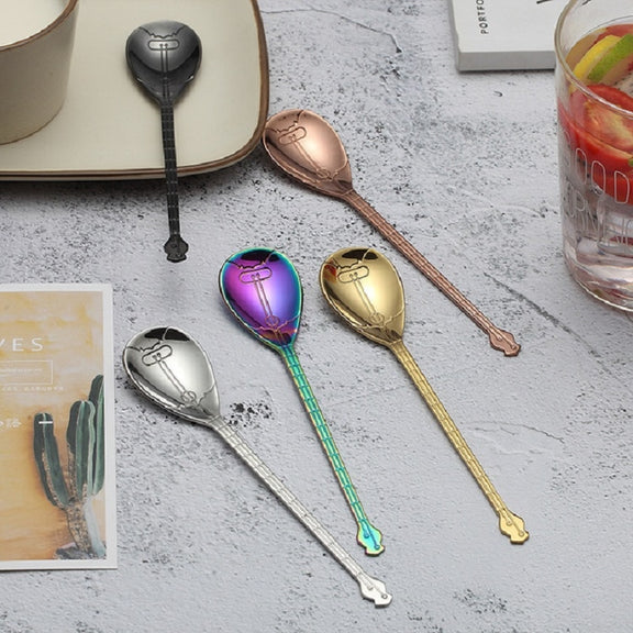 Stainless Steel Coffee Mixing Spoon Creative Musical Instrument Shape Spoon, Style:Guitar, Color:Titanium Black