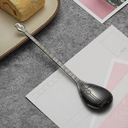 Stainless Steel Coffee Mixing Spoon Creative Musical Instrument Shape Spoon, Style:Lute, Color:Titanium Black