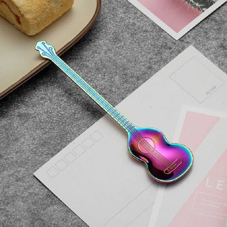 Stainless Steel Coffee Mixing Spoon Creative Musical Instrument Shape Spoon, Style:Guitar, Color:Colorful