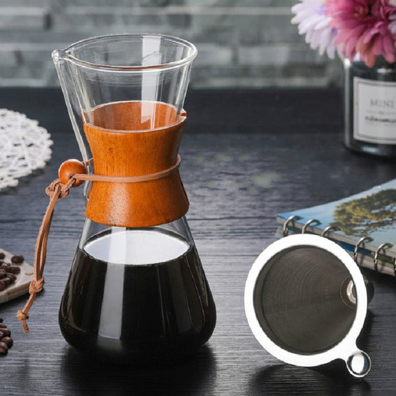 Heat Resistant Glass Coffee Pot Convenient Hand Made Pot, Specification:600ml Coffee Pot with Strainer