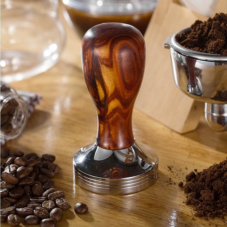 Stainless Steel Solid Wood Handle Integrated Coffee Powder, Specification:57.5mm, Color:Red Sandalwood Handle - free shipping - PMC TechLife - Order now!