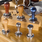 Stainless Steel Solid Wood Handle Integrated Coffee Powder, Specification:57.5mm, Color:Oak Handle