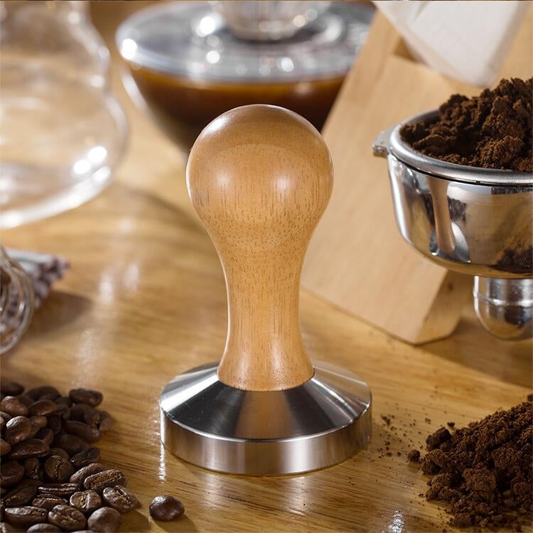 Stainless Steel Solid Wood Handle Integrated Coffee Powder, Specification:58mm, Color:Oak Handle - free shipping - PMC TechLife - Order now!