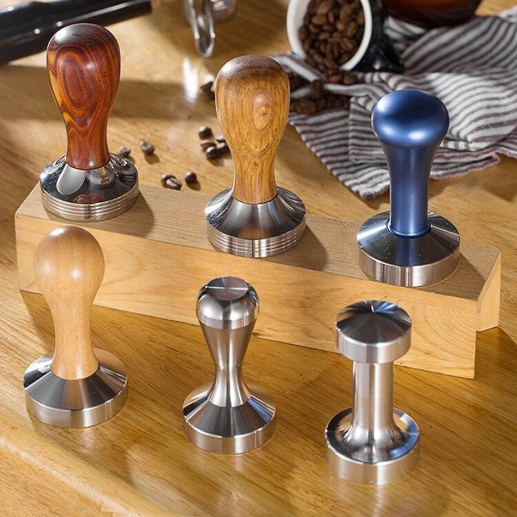 Stainless Steel Solid Wood Handle Integrated Coffee Powder, Specification:57.5mm, Color:Rosewood Handle