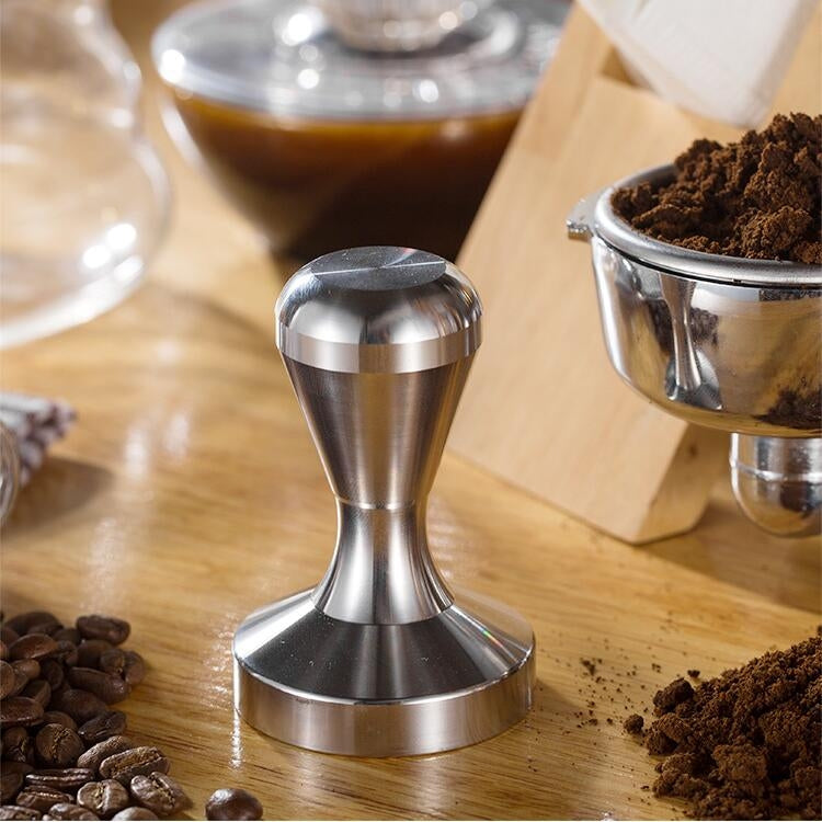 Stainless Steel Solid Wood Handle Integrated Coffee Powder, Specification:57.5mm, Color:Stainless Steel Integration - free shipping - PMC TechLife - Order now!
