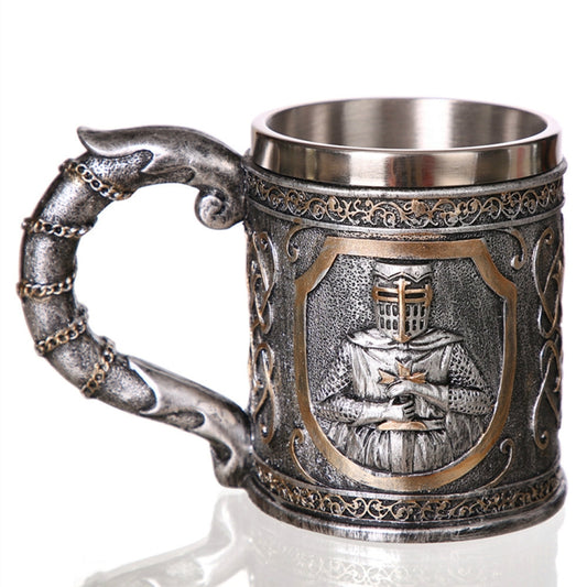 3D Viking Skull Coffee Beer Mug Skull Mug Beer Wine Drink Gift Stainless Steel Knight Decorative Cup for Men Mug - free shipping - PMC Jewellery - Order now!