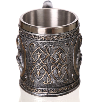 3D Viking Skull Coffee Beer Mug Skull Mug Beer Wine Drink Gift Stainless Steel Knight Decorative Cup for Men Mug - free shipping - PMC Jewellery - Order now!
