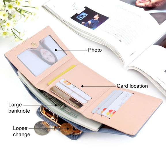 Short Wllet Lady Small Wallet Multi-Card Three Fold(Pink)