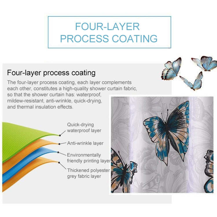 Butterfly Waterproof Polyester Shower Washable Bathroom Curtains, Size:120x180cm - free shipping - PMC TechLife - Order now!
