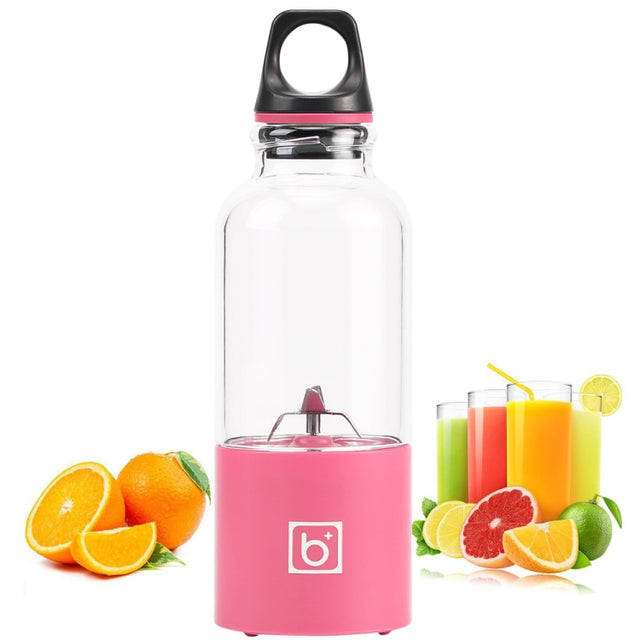 500ml Mini Portable Electric Juicer Cup USB Rechargeable Juicer Blender Maker Shaker Squeezers Fruit Orange Juice Extractor(Pink)