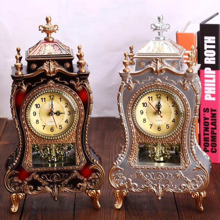 Vintage Clock Classical Royalty Sitting Room TV Cabinet Desk Imperial Furnishing Creative Sit Pendulum Clock(Brown) - free shipping - PMC Jewellery - Order now!