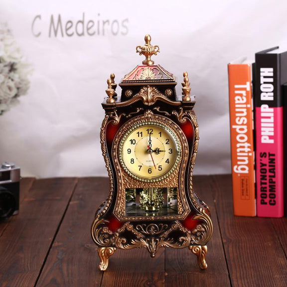 Vintage Clock Classical Royalty Sitting Room TV Cabinet Desk Imperial Furnishing Creative Sit Pendulum Clock(Brown)