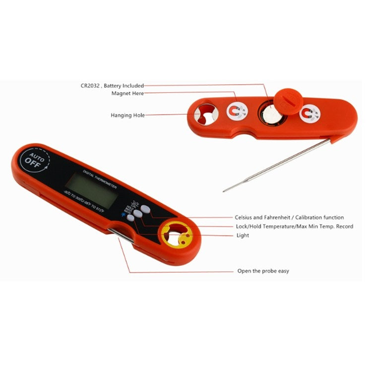 Foldable Probe Waterproof Food Thermometer Kitchen Barbecue Fast Temperature Measurement Digital Display Electronic Thermometer(Black) - Cooking Thermometers by PMC TechLife | Online Shopping South Africa | PMC TechLife
