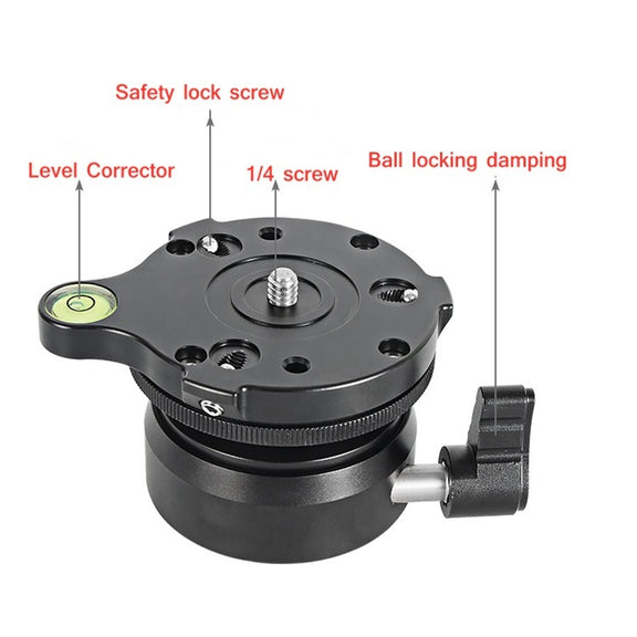 BEXIN DY-60N 1/4 inch Thread Dome Professional Tripod Leveling 360 Degree Panorama Head Base with Bubble Level & 3/8 inch Screw Adapter