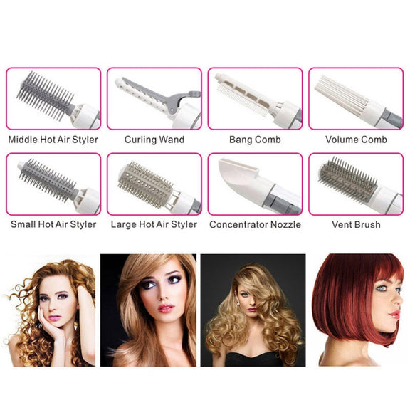8 in 1 Professional Hair Dryer Hair Curler for Hotel Travel With Comb Powerful Hairdryer(Rose red)