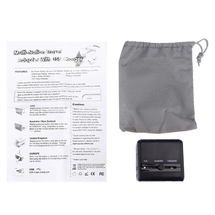 World-Wide Universal Travel Concealable Plugs Adapter with & Built-in Dual USB Ports Charger for US, UK, AU, EU(Black) - free shipping - PMC TechLife - Order now!