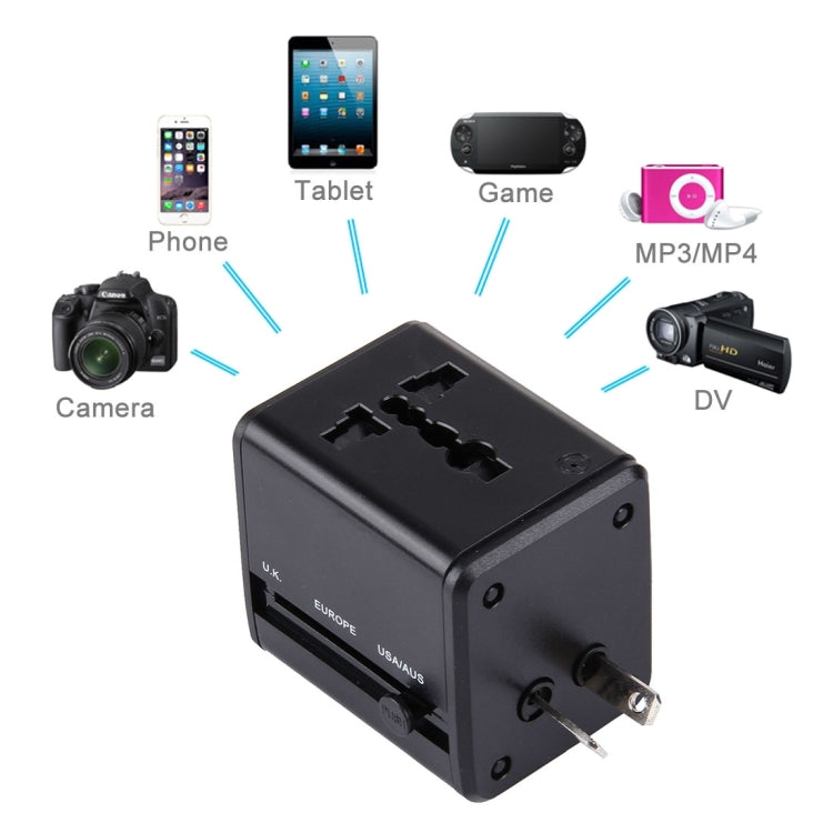World-Wide Universal Travel Concealable Plugs Adapter with & Built-in Dual USB Ports Charger for US, UK, AU, EU(Black) - free shipping - PMC TechLife - Order now!