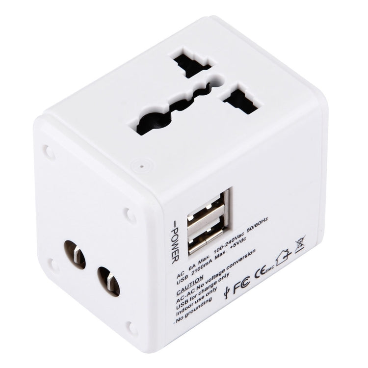 World-Wide Universal Travel Concealable Plugs Adapter with & Built-in Dual USB Ports Charger for US, UK, AU, EU(White) - Plug Adaptor by PMC TechLife | Online Shopping South Africa | PMC TechLife | Buy Now Pay Later Mobicred