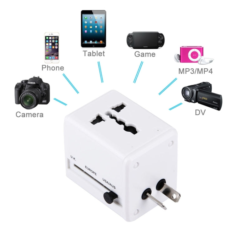 World-Wide Universal Travel Concealable Plugs Adapter with & Built-in Dual USB Ports Charger for US, UK, AU, EU(White) - Plug Adaptor by PMC TechLife | Online Shopping South Africa | PMC TechLife | Buy Now Pay Later Mobicred