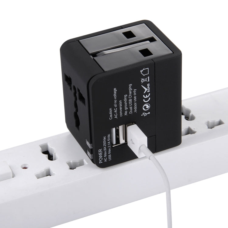 5V 2.1A Dual USB Power Socket Charger Adapter, UK / EU / US / AU Plug(Black) - Plug Adaptor by PMC TechLife | Online Shopping South Africa | PMC TechLife | Buy Now Pay Later Mobicred