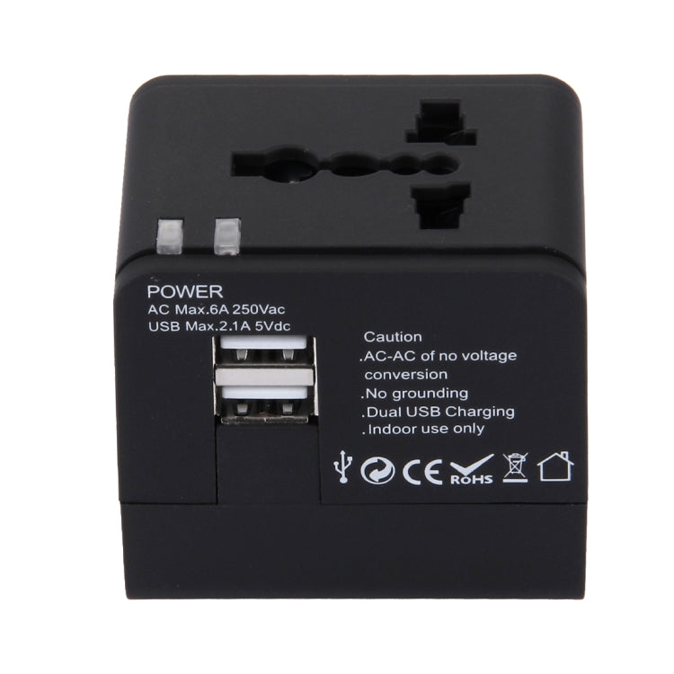 5V 2.1A Dual USB Power Socket Charger Adapter, UK / EU / US / AU Plug(Black) - Plug Adaptor by PMC TechLife | Online Shopping South Africa | PMC TechLife | Buy Now Pay Later Mobicred