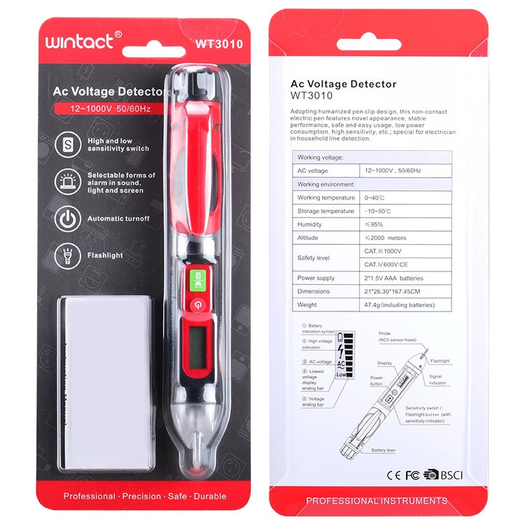 WINTACT WT3010  LED AC Voltage Tester Non-Contact Detector Pen 12-1000V AC Voltage Detector - Current & Voltage Tester by Wintact | Online Shopping South Africa | PMC Jewellery | Buy Now Pay Later Mobicred